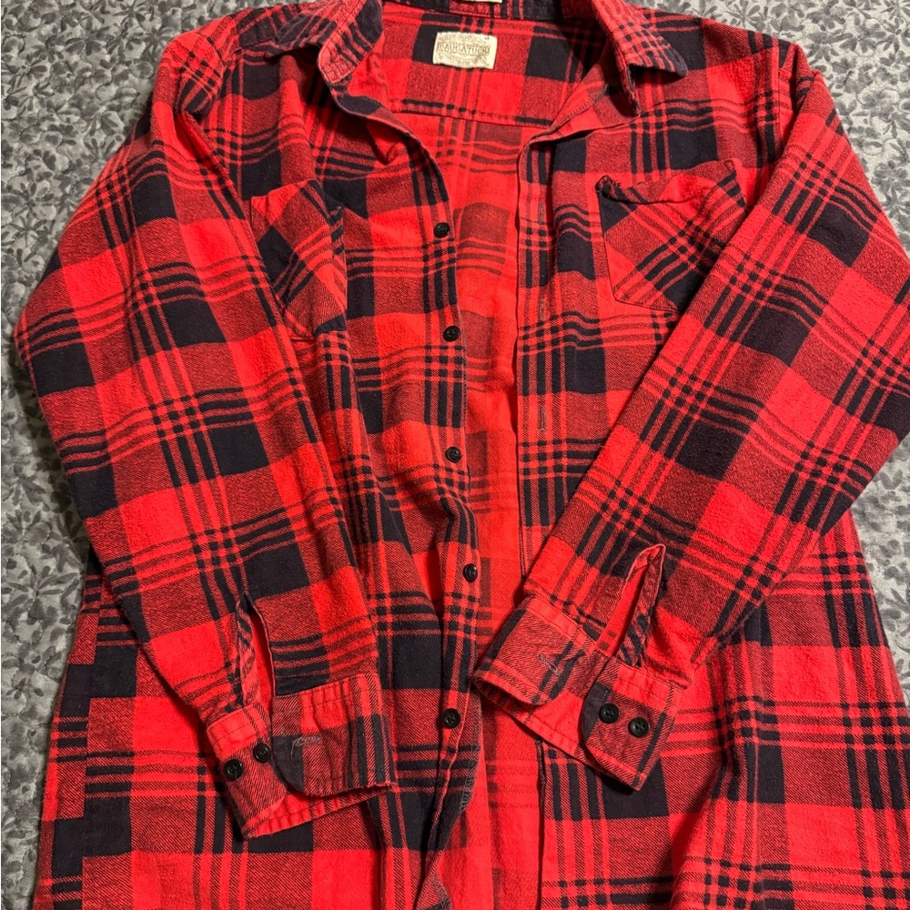 Vintage Red and Black Plaid Flannel Shirt